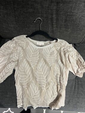 Solitaire Light Beige Embroidered Puff Sleeve Top